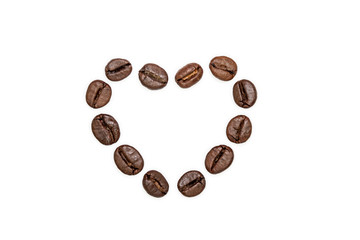 Empty coffee beans heart shape