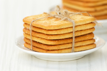 Saltine crackers on a plate