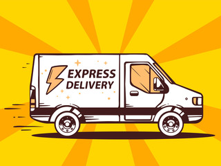 Vector illustration of van free and fast express delivery to cus