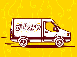 Vector illustration of van free and fast delivery to customer on