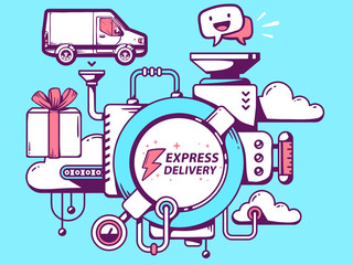 Vector illustration of mechanism express delivery and relevant i