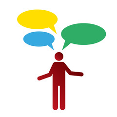 man with questions bubbles on white background