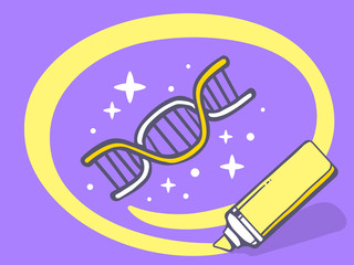 Vector illustration of marker drawing circle around dna molecule