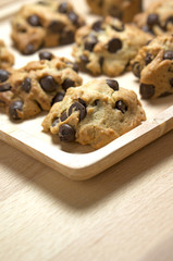 Chocolate chip cookies on wood table