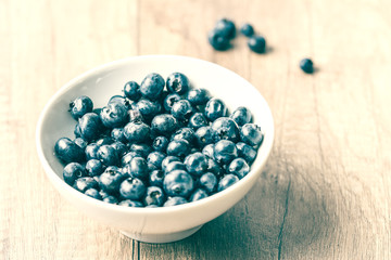 Retro Photo Of Blueberry Bowl Full Of Blueberries