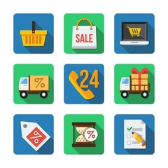 Nine different icons in a flat style