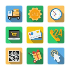 Nine different icons in a flat style
