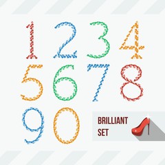 Set of numbers of shoes and gems