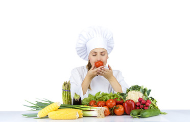 beautiful young chef woman prepare and decorating tasty food in