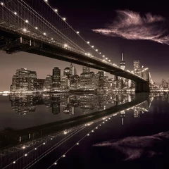 Fotobehang Bestsellers Architectuur Brooklyn Bridge zonsondergang New York Manhattan