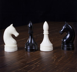 White and black chess horse and officers.