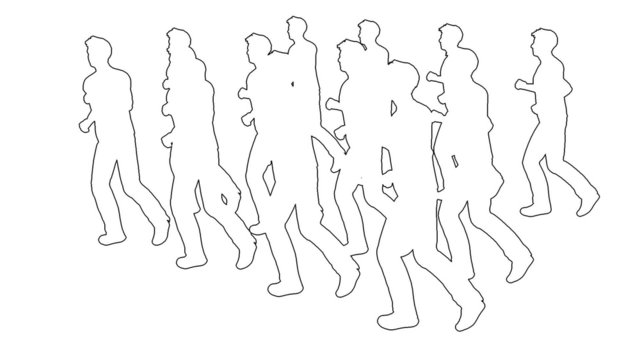 3d line animation of Silhouettes of people running - separated on white screen