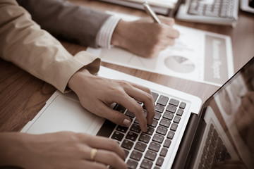 Business people discussing the charts and graphs showing the res