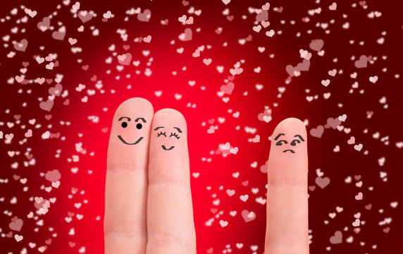 Painted at fingers isolated on red background