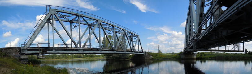 Fototapeta na wymiar Panoramic view of two railway bridges
