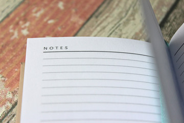 Open blank Notes page of diary, close up.