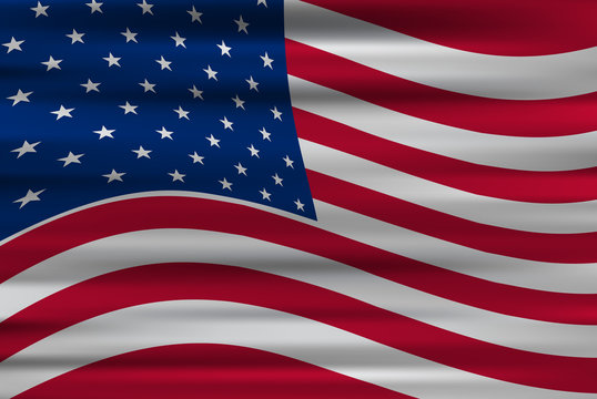 Wavy flag of United States of America, vector background