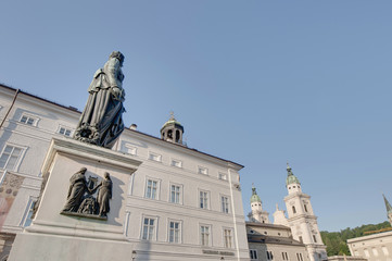 Mozart statue on Mozart Square (Mozartplatz) at Salzburg, Austri