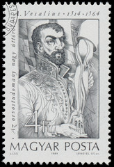 Stamp printed in Hungary shows Vesalius