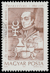 Stamp printed in Hungary shows Paracelsus