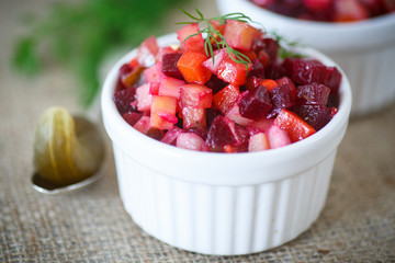 salad of boiled vegetables with beetroot