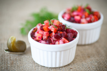 salad of boiled vegetables with beetroot
