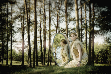 concept wonderful fairy tale with beautiful girl in country of m