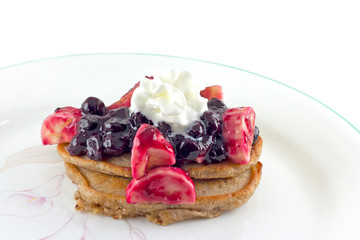 Pancakes With Fresh Blueberry And Banana Sauce