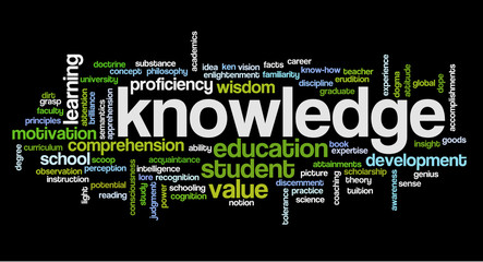 Conceptual image of tag cloud containing words related to knowle