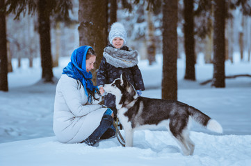family walk with the dog