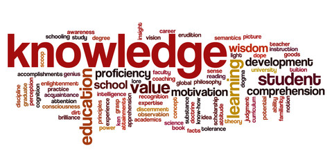 Conceptual image of tag cloud containing words related to knowle
