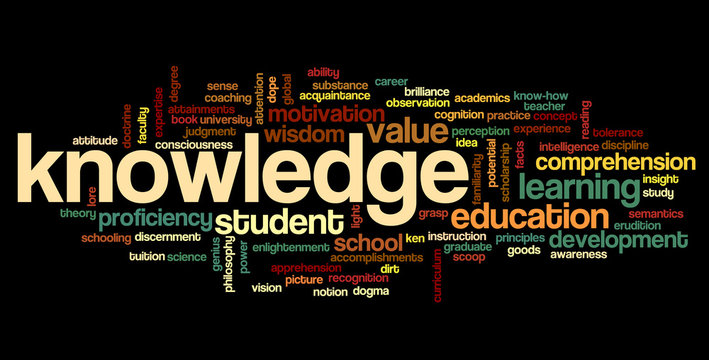 Conceptual image of tag cloud containing words related to knowle