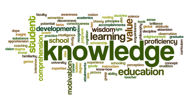 Conceptual image of tag cloud containing words related to knowle