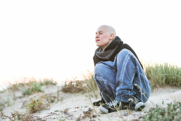 Real Female hairless fight against cancer outdoor
