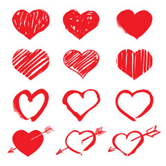 Set of vector drawing hearts