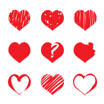 Set of vector drawing hearts