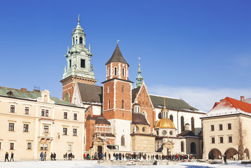 Tourists at the Wawel Castle complex in Krakow, Poland