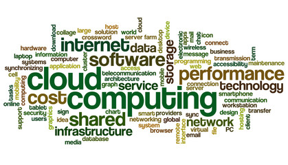Conceptual tag cloud containing words related to cloud computing