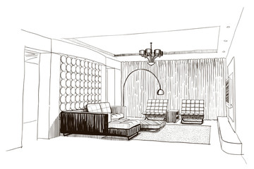 Living room interior sketch. - 76068109