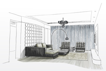 Living room interior sketch. - 76068118