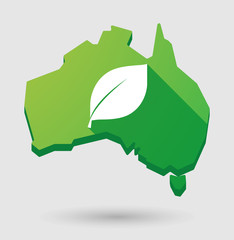 Green Australia map shape icon with a leaf