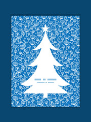 Vector blue white lineart plants Christmas tree silhouette
