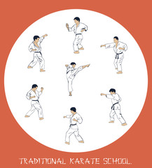 Illustration, men engaged in karate.