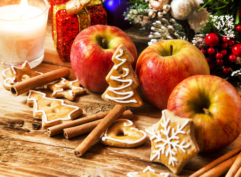 Gingerbread with Apples and Spices with Christmas Decoration
