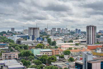 Colorful houses, cloudy sky in Manaus, Brazil