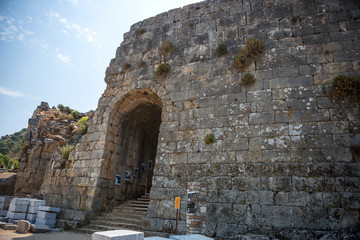 view of amphitheater ruins in Kaunos ancient city (Turkey)