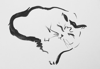 ink drawing of a cat