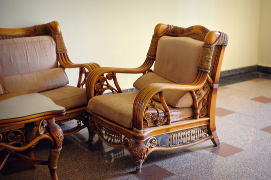 Wicker furniture chair in the interior