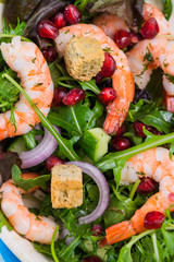 Fresh salad with shrimps and pomegranade seeds