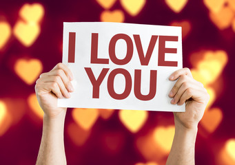I Love You card with heart bokeh background
